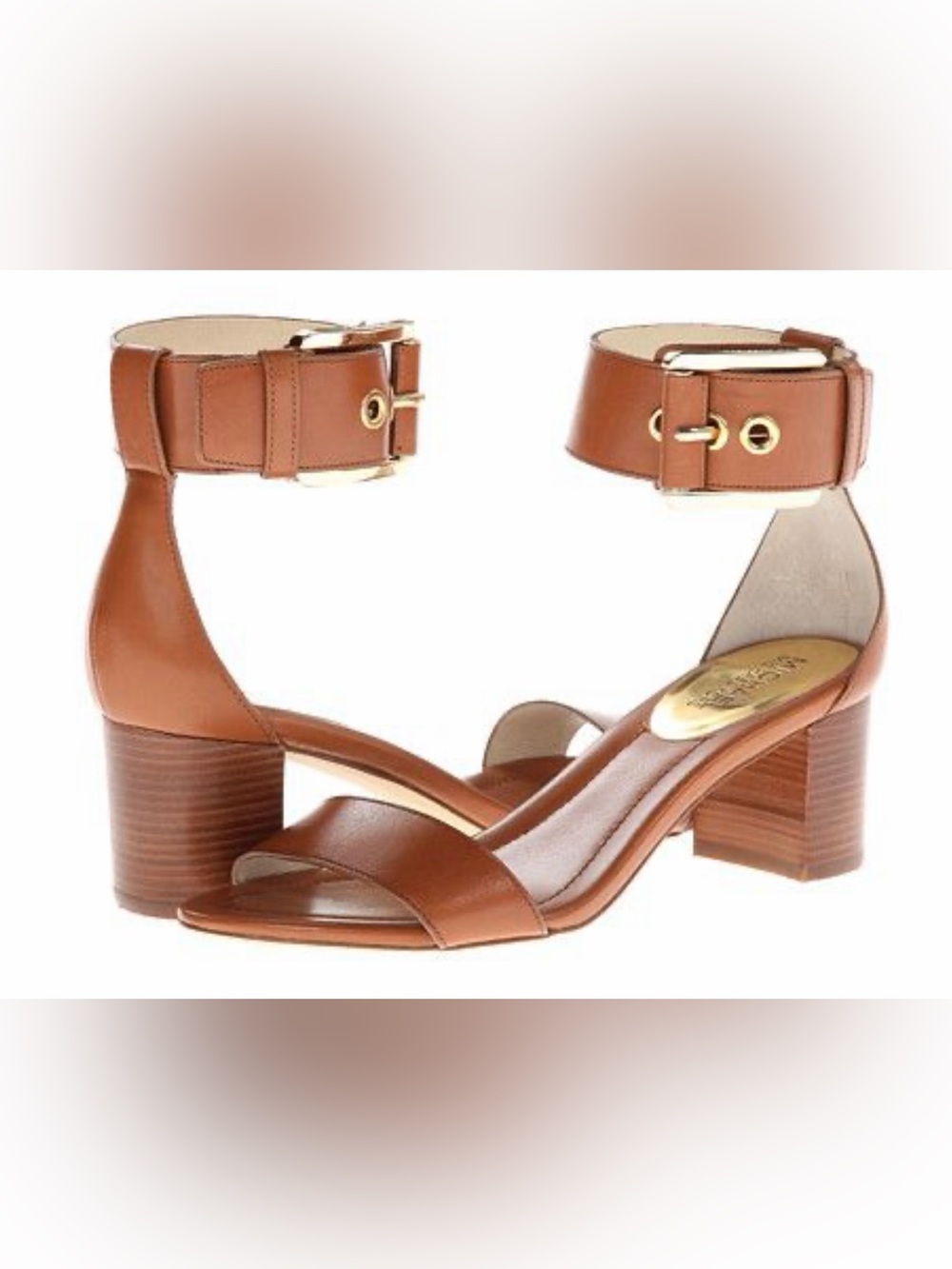 Michael Kors Brown Leather Block Heel Sandals with Ankle Buckle